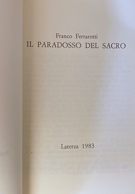 IL PARADOSSO DEL SACRO