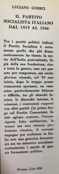 IL PARTITO SOCIALISTA ITALIANO DAL 1919 AL 1946