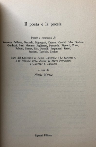 IL POETA E LA POESIA. A CURA DI NICOLA MEROLA