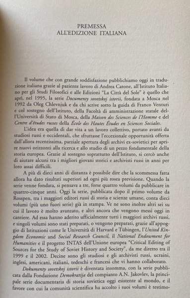 IL POLITBJURO STALINIANO NEGLI ANNI TRENTA. RACCOLTA DI DOCUMENTI.