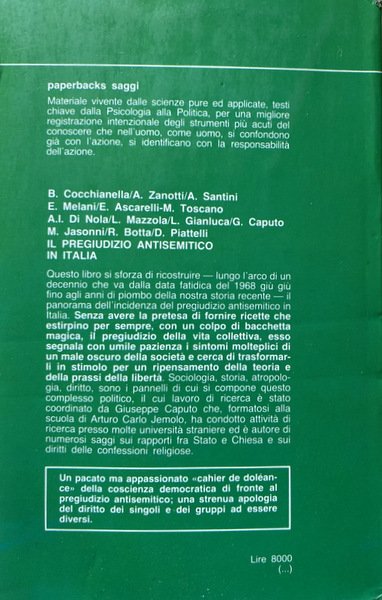 IL PREGIUDIZIO ANTISEMITICO IN ITALIA. A CURA DI GIUSEPPE CAPUTO