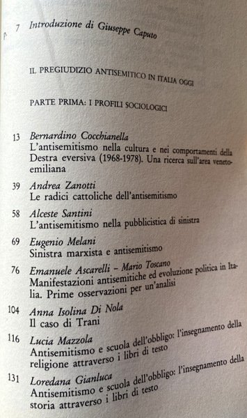 IL PREGIUDIZIO ANTISEMITICO IN ITALIA. A CURA DI GIUSEPPE CAPUTO