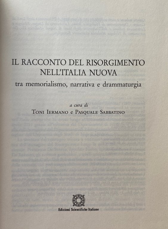 IL RACCONTO DEL RISORGIMENTO NELL'ITALIA NUOVA TRA MEMORIALISMO, NARRATIVA E …