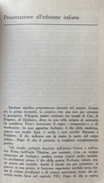 IL SOGNO COME TERAPIA. ANTICA INCUBAZIONE E MODERNA PSICOTERAPIA. EDIZIONE …