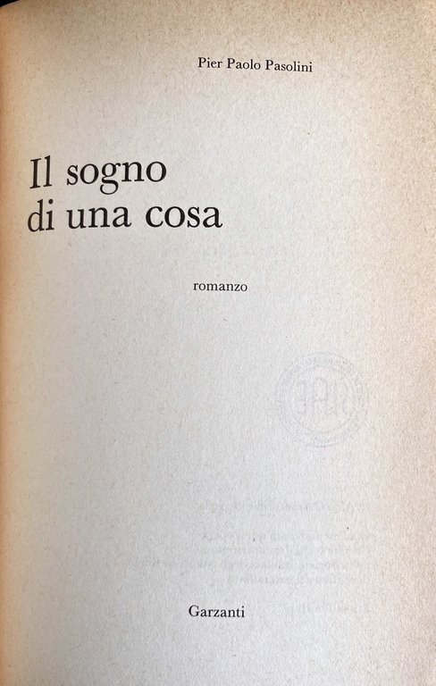 IL SOGNO DI UNA COSA: ROMANZO