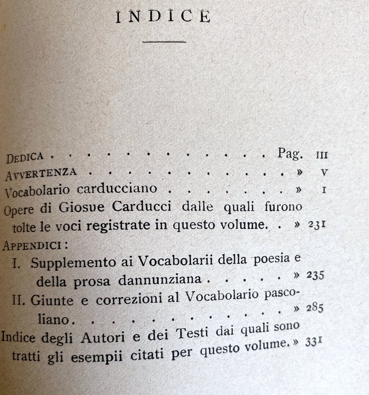 IL VOCABOLARIO CARDUCCIANO CON DUE APPENDICI AI VOCABOLARII DANNUNZIANI E …