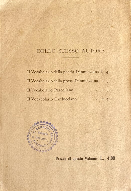 IL VOCABOLARIO CARDUCCIANO CON DUE APPENDICI AI VOCABOLARII DANNUNZIANI E …
