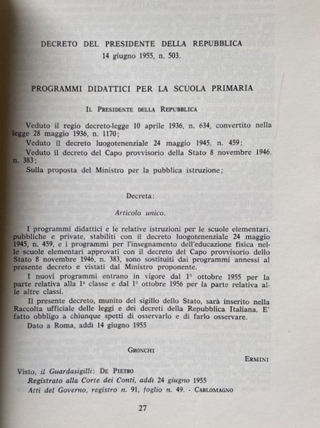 INDAGINE DI VERIFICA DEI PROGRAMMI DIDATTICI PER LA SCUOLA PRIMARIA