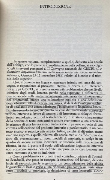 INSEGNARE LETTERATURA NELLA SCUOLA SUPERIORE. A CURA DI LORENZO COVERI …