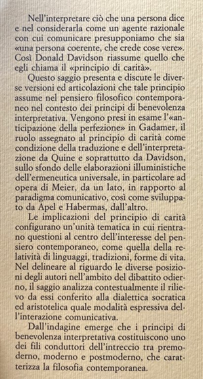 INTERPRETAZIONE, COMUNICAZIONE, VERITÀ SAGGIO SUL PRINCIPIO DI CARITÀ NELLA FILOSOFIA …