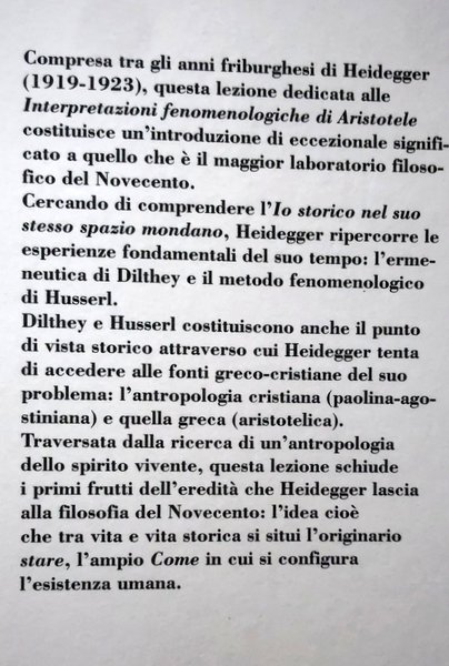 INTERPRETAZIONI FENOMENOLOGICHE DI ARISTOTELE. INTRODUZIONE ALLA RICERCA FENOMENOLOGICA