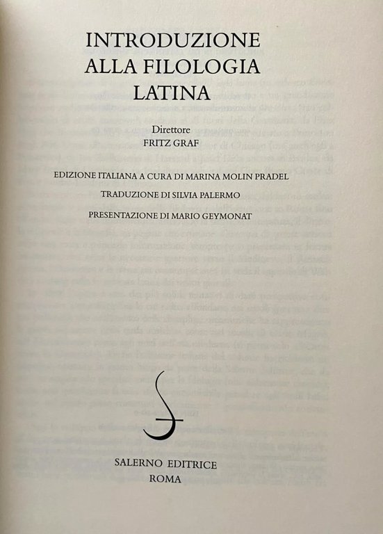 INTRODUZIONE ALLA FILOLOGIA LATINA.