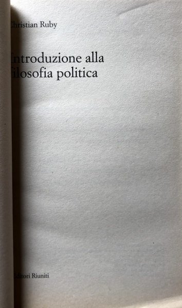 INTRODUZIONE ALLA FILOSOFIA POLITICA