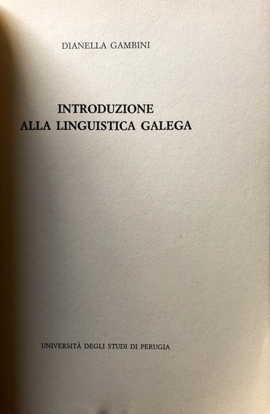 INTRODUZIONE ALLA LINGUISTICA GALEGA