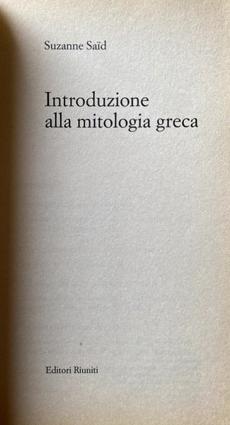 INTRODUZIONE ALLA MITOLOGIA GRECA