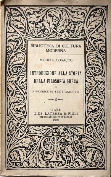 INTRODUZIONE ALLA STORIA DELLA FILOSOFIA GRECA E APPENDICE DI TESTI …