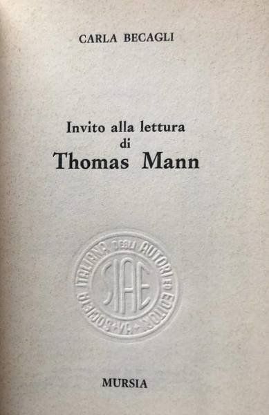 INVITO ALLA LETTURA DI THOMAS MANN