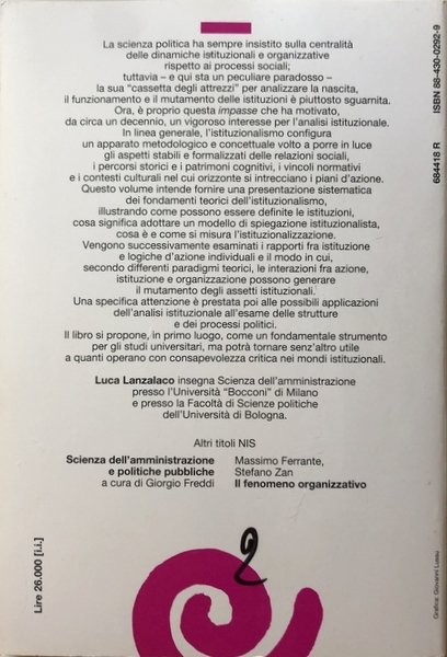 ISTITUZIONI, ORGANIZZAZIONI, POTERE. INTRODUZIONE ALL'ANALISI ISTITUZIONALE DELLA POLITICA