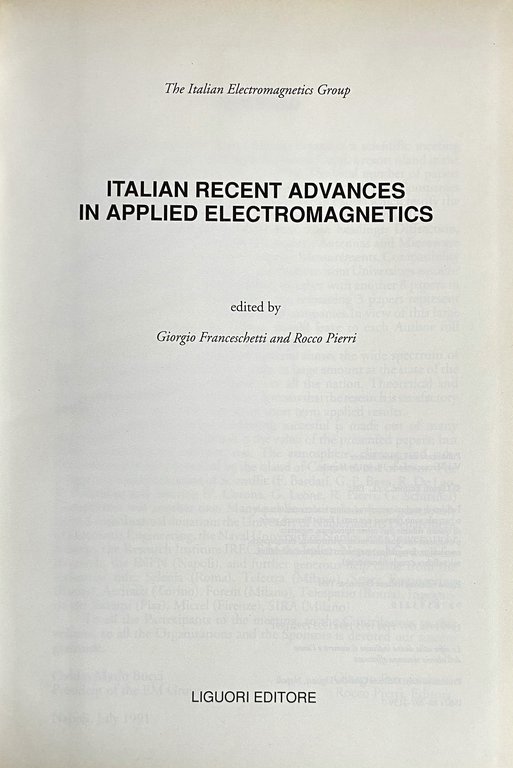ITALIAN RECENT ADVANCES IN APPLIED ELECTROMAGNETICS