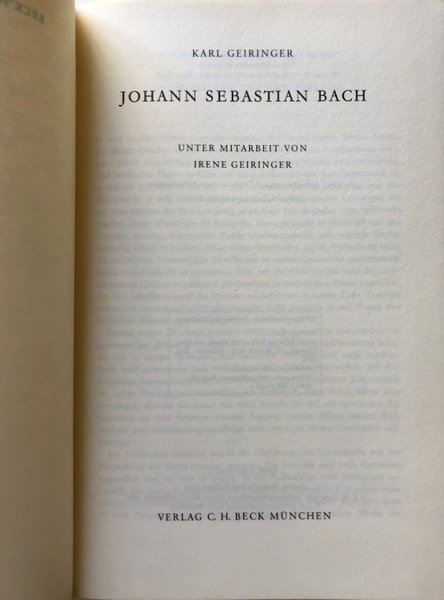 JOHANN SEBASTIAN BACH UNTER MITARB VON IRENE GEIRINGER