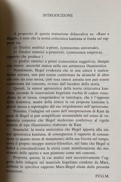 KANT E HEGEL. UN CONFRONTO CRITICO