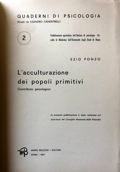 L'ACCULTURAZIONE DEI POPOLI PRIMITIVI. CONTRIBUTO PSICOLOGICO.