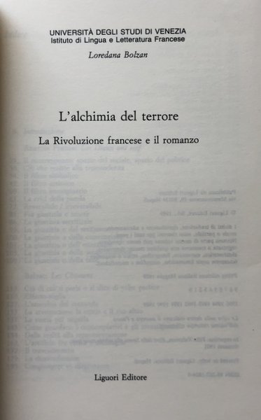 L'ALCHIMIA DEL TERRORE. LA RIVOLUZIONE FRANCESE E IL ROMANZO