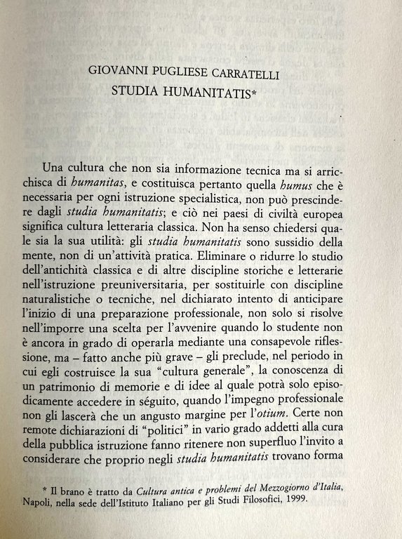 L'ANTICO E NOI: OTTO LEZIONI IN DIFESA DEGLI STUDI CLASSICI