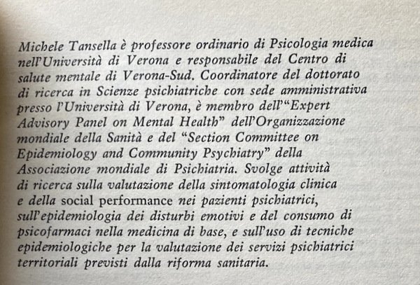 L'APPROCCIO EPIDEMIOLOGICO IN PSICHIATRIA. A CURA DI MICHELE TANSELLA