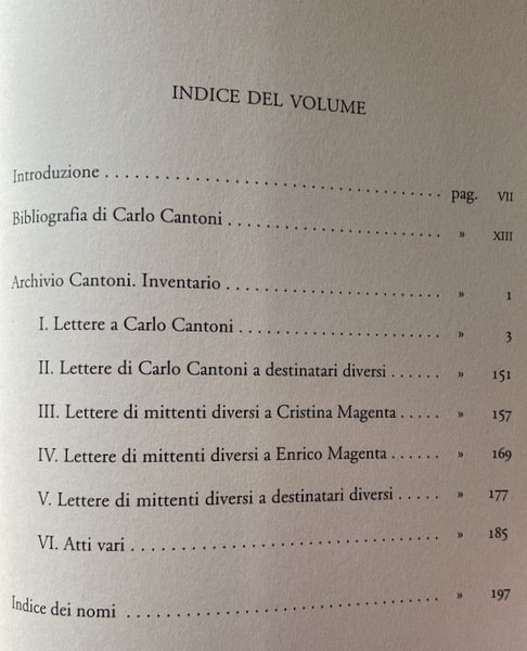 L'ARCHIVIO DI CARLO CANTONI. INVENTARIO ANALITICO A CURA DI CATERINA …