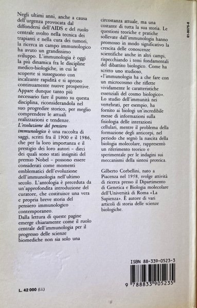 L'EVOLUZIONE DEL PENSIERO IMMUNOLOGICO. A CURA DI GILBERTO CORBELLINI