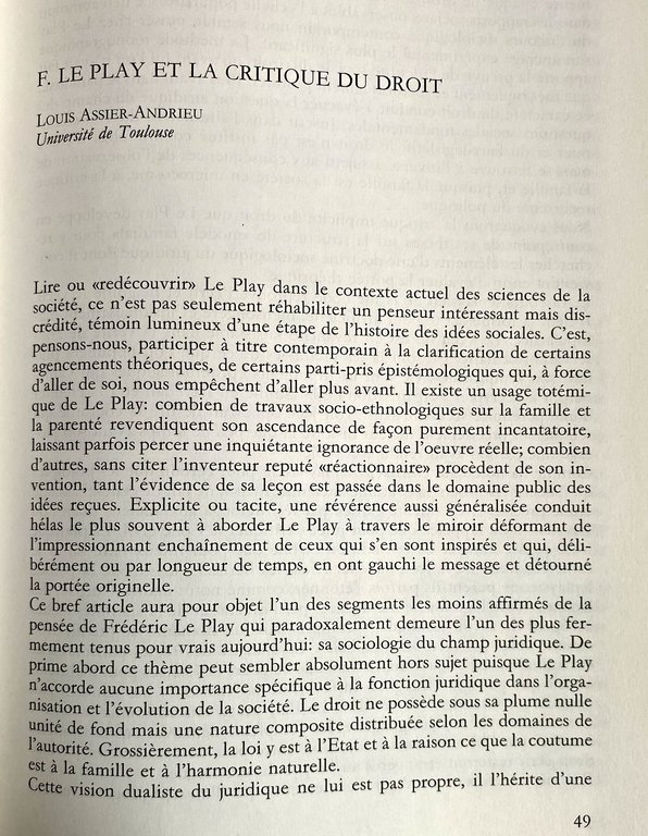 L'INFLUSSO DI FRÉDÉRIC LE PLAY E DELLA SUA SCUOLA SULLA …