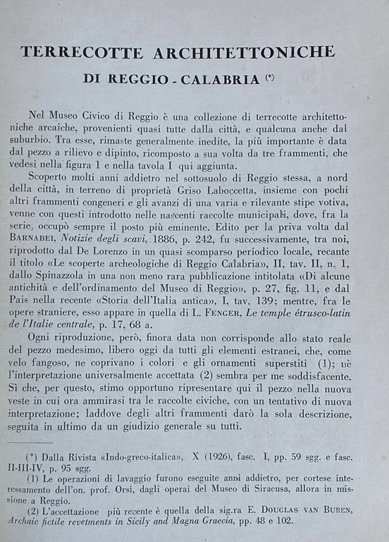 L'ITALIA ANTICHISSIMA. TERRECOTTE ARCHITETTONICHE DI REGGIO-CALABRIA. FASCICOLO I