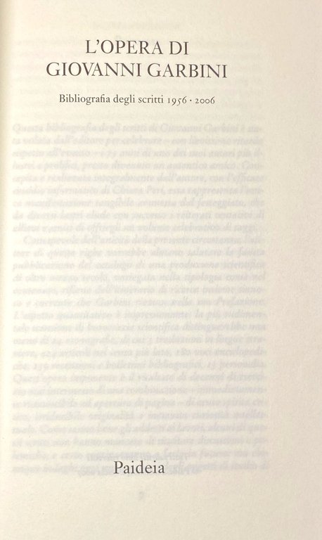 L'OPERA DI GIOVANNI GARBINI. BIBLIOGRAFIA DEGLI SCRITTI 1976-2000