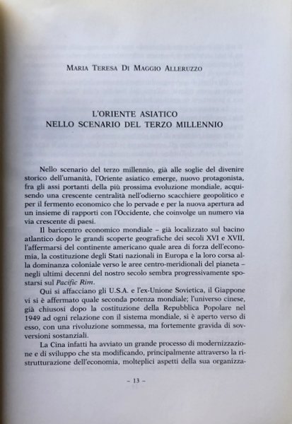 L'ORIENTE ASIATICO NELLO SCENARIO DEL TERZO MILLENNIO. A CURA DI …