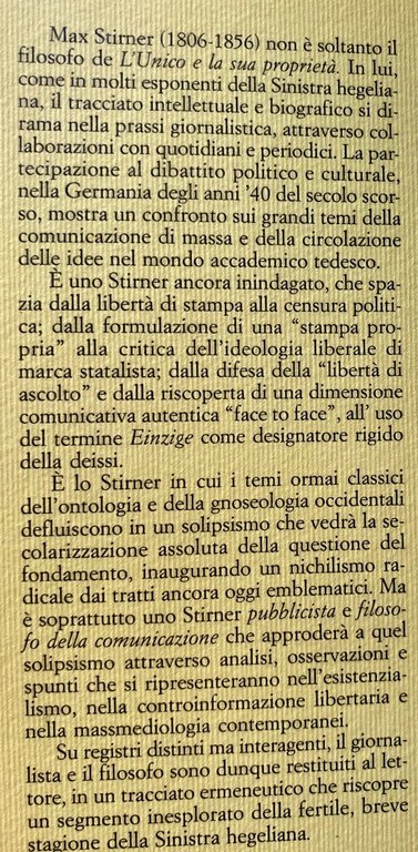 L'UNICO GIORNALISTA. STAMPA E COMUNICAZIONE IN MAX STIRNER