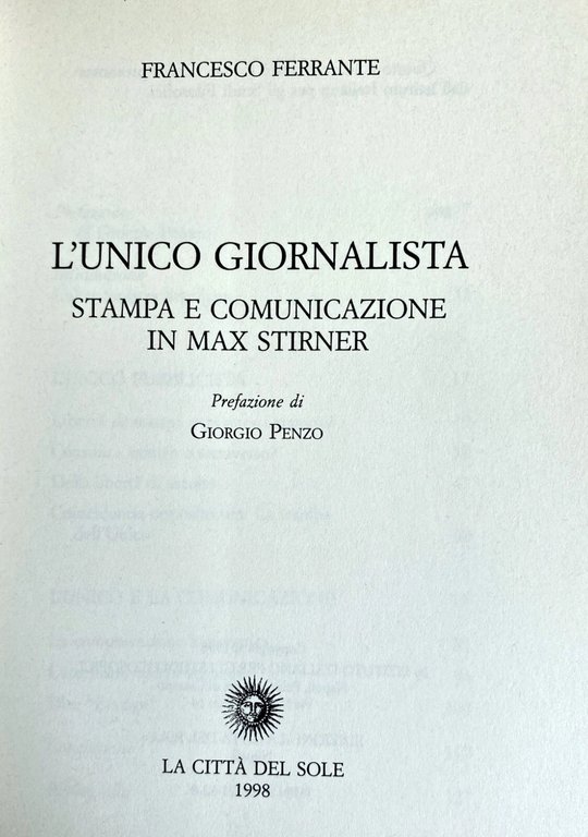 L'UNICO GIORNALISTA. STAMPA E COMUNICAZIONE IN MAX STIRNER