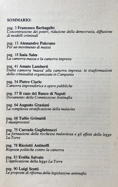 LA CAMORRA IMPRENDITRICE. ANALISI, LEGISLAZIONE E PROPOSTE PER COMBATTERLA