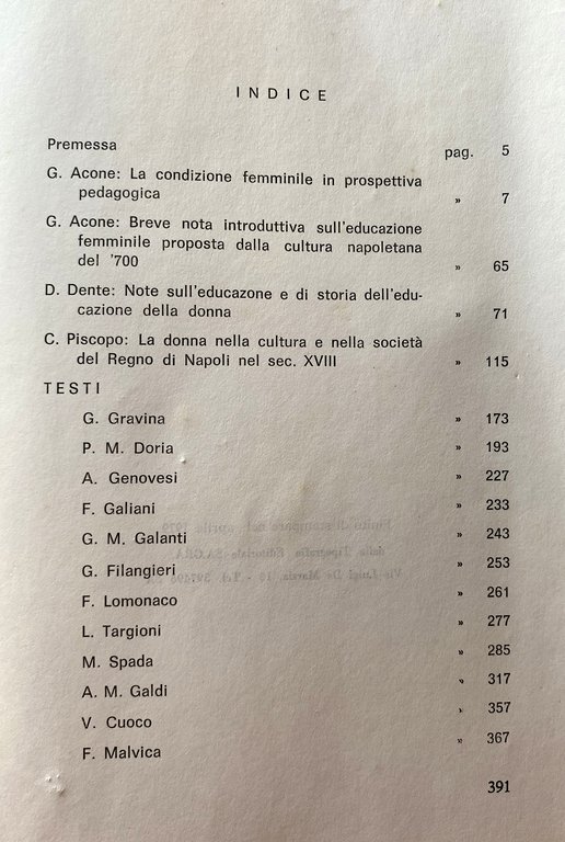 LA CONDIZIONE FEMMINILE IN PROSPETTIVA STORICO-PEDAGOGICA (CON ANTOLOGIA DI TESTI …