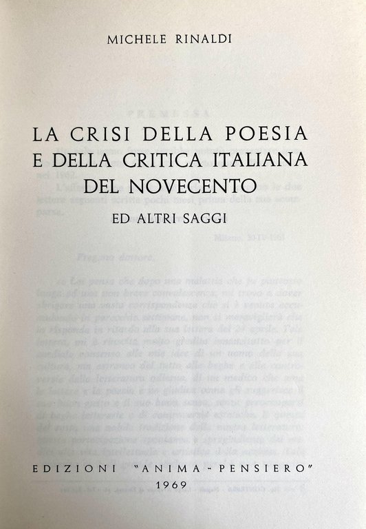 LA CRISI DELLA POESIA E DELLA CRITICA ITALIANA DEL NOVECENTO …