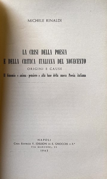 LA CRISI DELLA POESIA E DELLA CRITICA ITALIANA DEL NOVECENTO. …