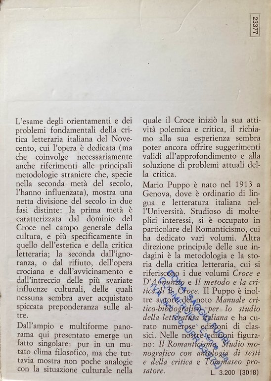 LA CRITICA LETTERARIA DEL NOVECENTO: ORIENTAMENTI E PROBLEMI