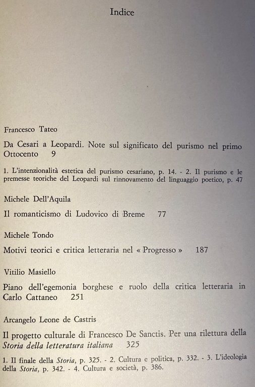 LA CULTURA LETTERARIA ITALIANA DELL'OTTOCENTO. DAL PURISMO A DE SANCTIS