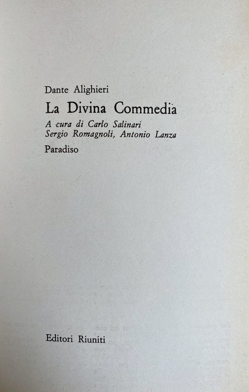 LA DIVINA COMMEDIA: PARADISO. A CURA DI CARLO SALINARI SERGIO …