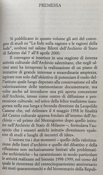 LA FEDE NELLA RAGIONE E LE RAGIONI DELLA FEDE. A …