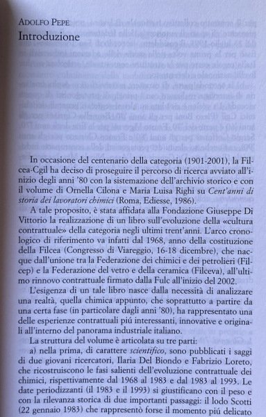 LA FORMULA CHIMICA. L'EVOLUZIONE STORICA DELLA CONTRATTAZIONE COLLETTIVA NEL SETTORE …