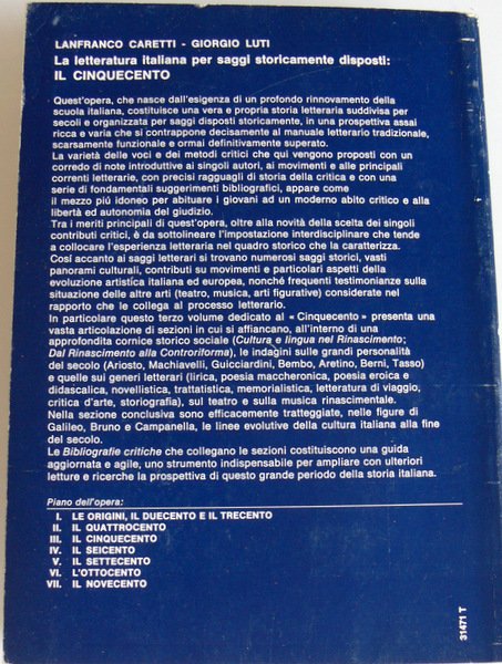 LA LETTERATURA ITALIANA PER SAGGI STORICAMENTE DISPOSTI. IL CINQUECENTO