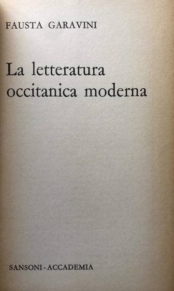 LA LETTERATURA OCCITANICA MODERNA