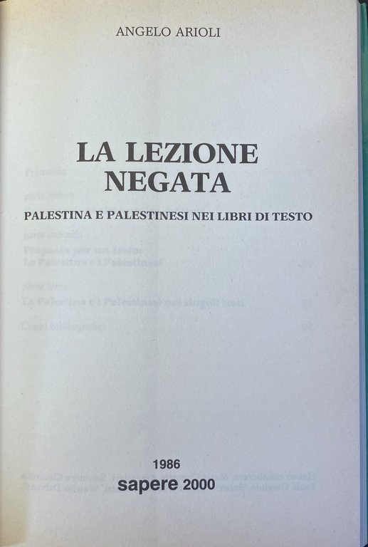 LA LEZIONE NEGATA. PALESTINA E PALESTINESI NEI LIBRI DI TESTO
