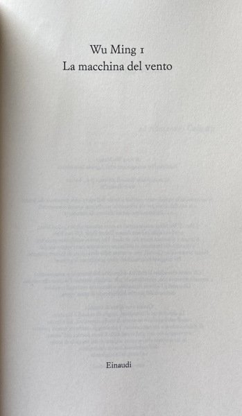 LA MACCHINA DEL VENTO. ROMANZO